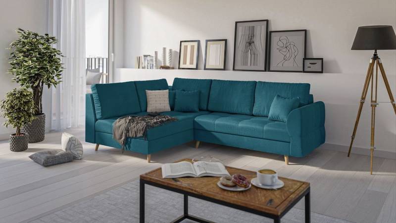 S-Style Möbel Ecksofa Cuba mit Holzfüßen im skandinavischen Stil, Ottomane links oder rechts bestellbar, mit Wellenfederung von S-Style Möbel