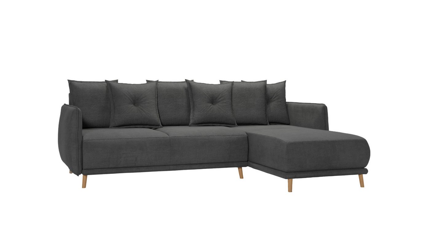 S-Style Möbel Ecksofa Lina mit Bettfunktion und Bettkasten im skandinavischen Design, Ottomane links oder rechts bestellbar, mit Wellenfederung von S-Style Möbel