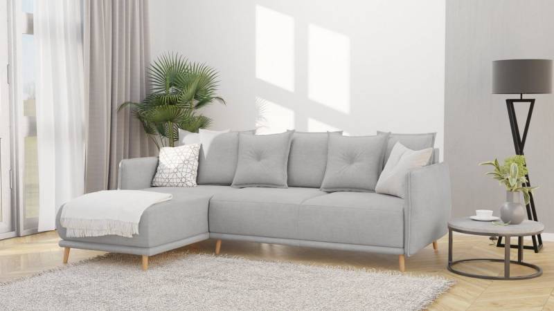 S-Style Möbel Ecksofa Lina mit Schlaffunktion, Bettkasten und Holzfüßen, aus Luxusmicrofaser, Ottomane links oder rechts bestellbar, mit Wellenfederung von S-Style Möbel