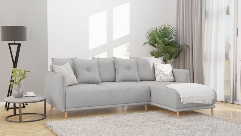 S-Style Möbel Ecksofa Lina mit Schlaffunktion, Bettkasten und Holzfüßen, aus Luxusmicrofaser, Ottomane links oder rechts bestellbar, mit Wellenfederung von S-Style Möbel