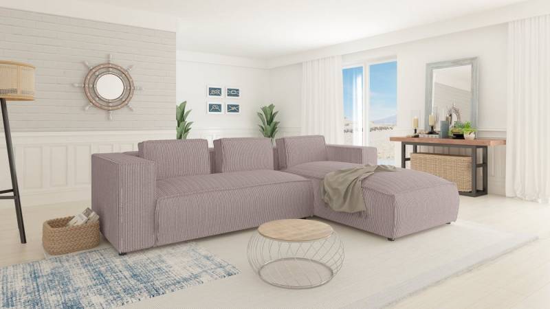 S-Style Möbel Ecksofa Renne aus Cord mit Ottomane und weichem Sitz, Ottomane links oder rechts bestellbar 2 Teile, mit Wellenfederung von S-Style Möbel
