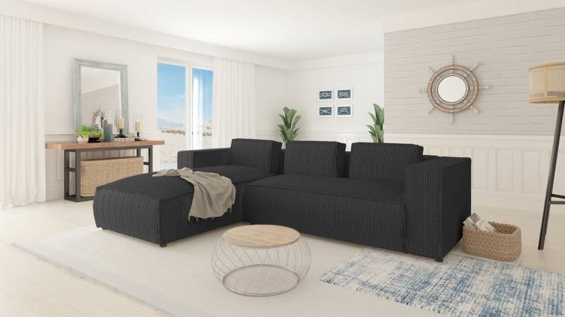 S-Style Möbel Ecksofa Renne aus Cord mit Ottomane und weichem Sitz, Ottomane links oder rechts bestellbar 2 Teile, mit Wellenfederung von S-Style Möbel