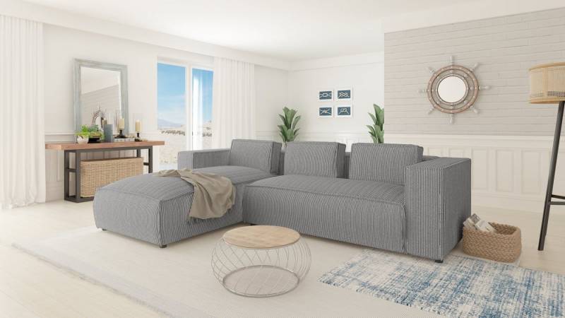S-Style Möbel Ecksofa Renne aus Cord mit Ottomane und weichem Sitz, Ottomane links oder rechts bestellbar 2 Teile, mit Wellenfederung von S-Style Möbel