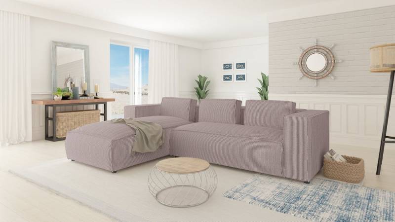 S-Style Möbel Ecksofa Renne aus Cord mit Ottomane und weichem Sitz, Ottomane links oder rechts bestellbar 2 Teile, mit Wellenfederung von S-Style Möbel