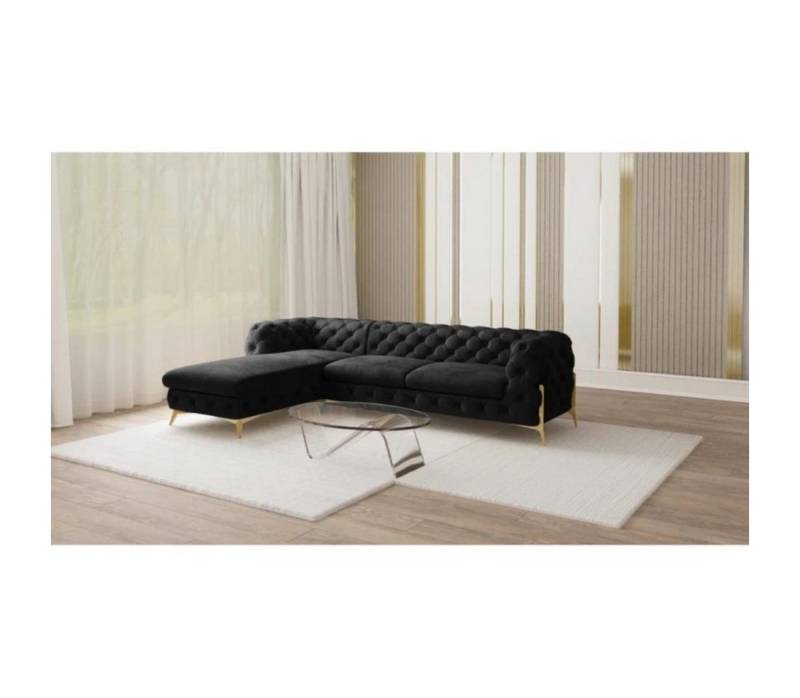 S-Style Möbel Ecksofa Ashley mit Ottomane, Chesterfield mit Goldenen Metall Füßen, Ottomane links oder rechts bestellbar, mit Wellenfederung von S-Style Möbel