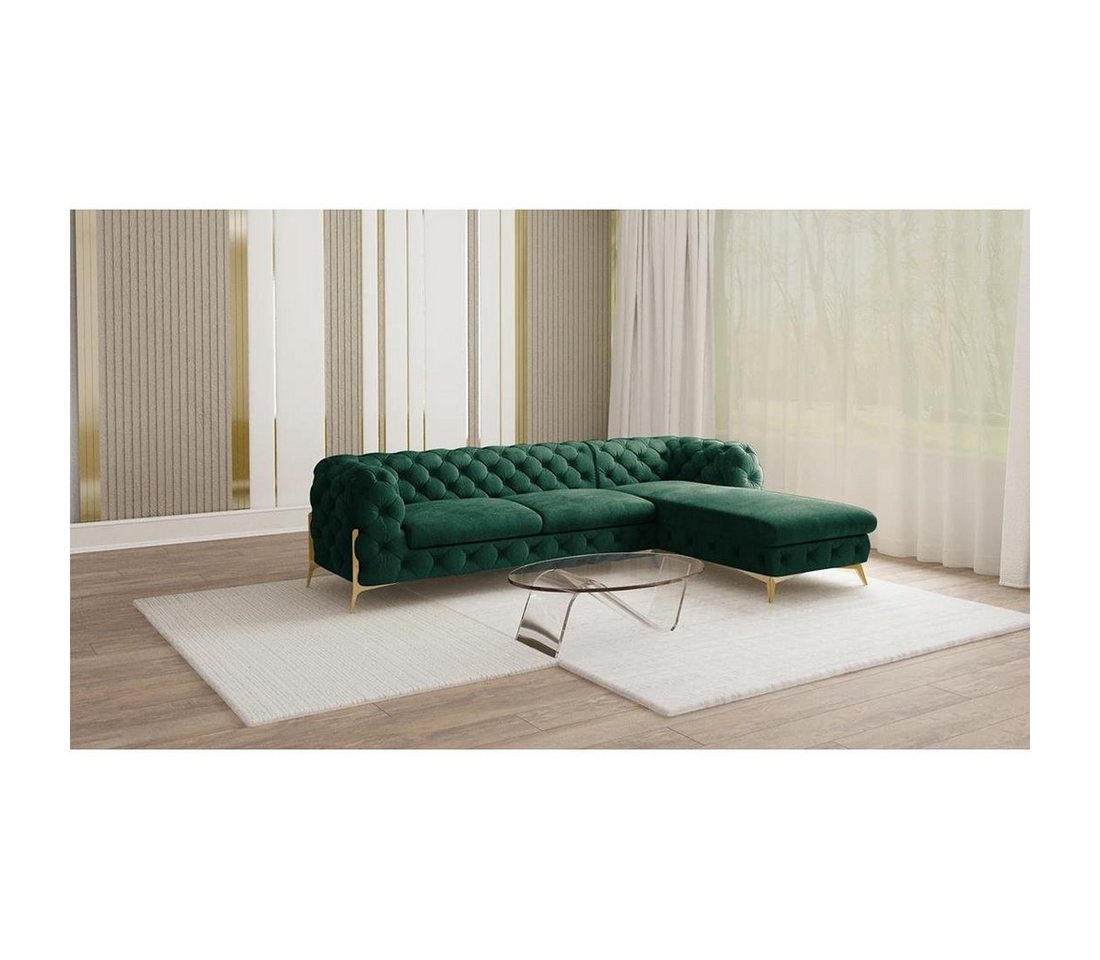 S-Style Möbel Ecksofa mit Ottomane Chesterfield Ashley mit Goldene Metall Füßen, Ottomane links oder rechts bestellbar, mit Wellenfederung von S-Style Möbel