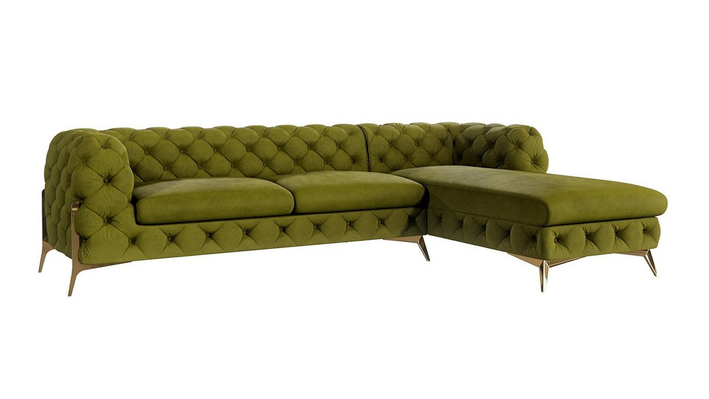 S-Style Möbel Ecksofa mit Ottomane Chesterfield Ashley mit Goldene Metall Füßen, Ottomane links oder rechts bestellbar, mit Wellenfederung von S-Style Möbel