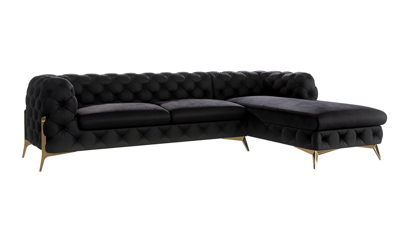 S-Style Möbel Ecksofa mit Ottomane Chesterfield Ashley mit Goldene Metall Füßen, Ottomane links oder rechts bestellbar, mit Wellenfederung von S-Style Möbel