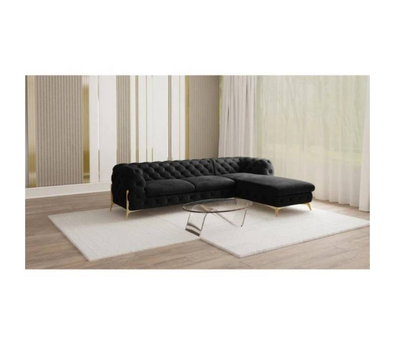 S-Style Möbel Ecksofa Ashley mit Ottomane, Chesterfield mit Goldenen Metall Füßen, Ottomane links oder rechts bestellbar, mit Wellenfederung von S-Style Möbel