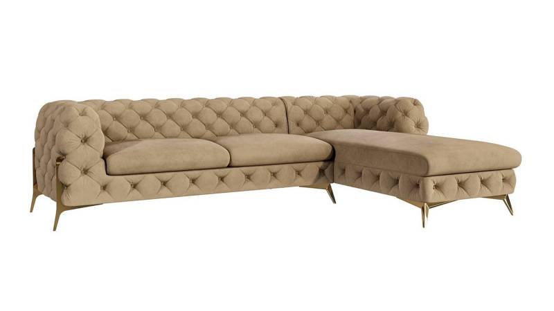 S-Style Möbel Ecksofa Ashley mit Ottomane, Chesterfield mit Goldenen Metall Füßen, Ottomane links oder rechts bestellbar, mit Wellenfederung von S-Style Möbel