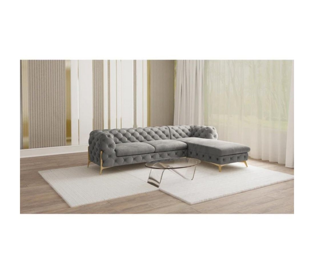 S-Style Möbel Ecksofa mit Ottomane Chesterfield Ashley mit Goldene Metall Füßen, Ottomane links oder rechts bestellbar, mit Wellenfederung von S-Style Möbel