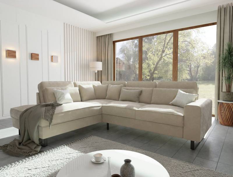 S-Style Möbel Ecksofa Ember mit Ottomane und Schwarz Metall Füßen in Samt-Stoff, Ottomane links oder rechts bestellbar, mit Wellenfederung von S-Style Möbel