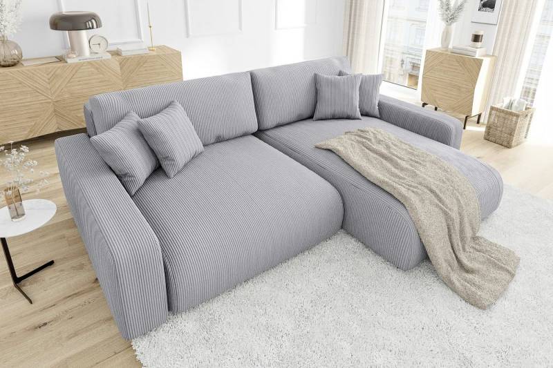 S-Style Möbel Ecksofa Emma mit Bettfunktion in Cord-Stoff, schöner Sitzkomfort, Ottomane links oder rechts bestellbar, mit Wellenfederung von S-Style Möbel