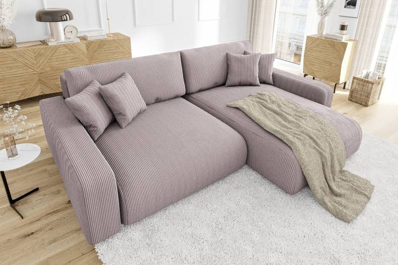 S-Style Möbel Ecksofa Emma mit Bettfunktion in Cord-Stoff, schöner Sitzkomfort, Ottomane links oder rechts bestellbar, mit Wellenfederung von S-Style Möbel