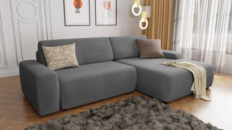 S-Style Möbel Ecksofa Hannelie mit Schlaffunktion und Bettkasten aus Samt-Stoff, mit Wellenfederung von S-Style Möbel