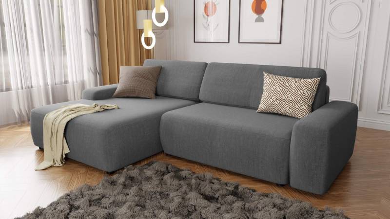 S-Style Möbel Ecksofa Hannelie mit Schlaffunktion und Bettkasten aus Samt-Stoff, mit Wellenfederung von S-Style Möbel