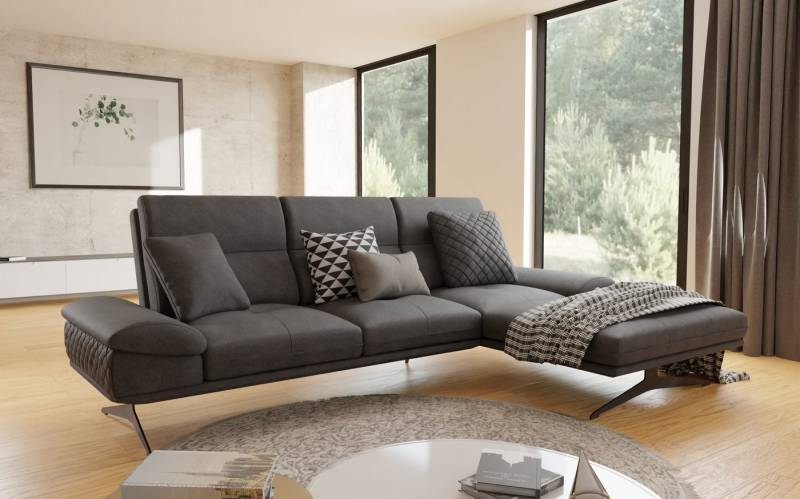 S-Style Möbel Ecksofa Kari mit Ottomane und Hohe schwarze Metall Füße in Samt-Stoff, mit Wellenfederung S-Style Möbel Ecksofa Kari mit Ottomane und Hohe schwarze Metall Füße in Samt-Stoff, mit Wellenfederung von S-Style Möbel