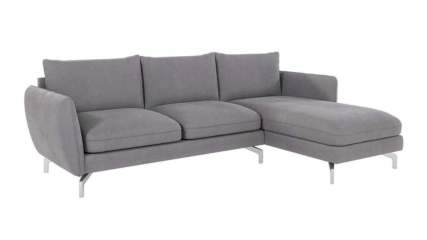 S-Style Möbel Ecksofa Modernes mit Ottomane Benita mit Silber Metall Füßen, Ottomane links oder rechts bestellbar, mit Wellenfederung von S-Style Möbel