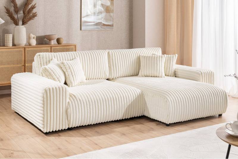 S-Style Möbel Ecksofa Mollis mit Schlaffunktion und Bettkasten aus Plüschcord, mit Wellenfederung von S-Style Möbel