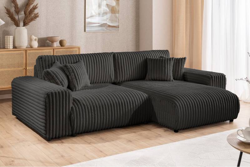 S-Style Möbel Ecksofa Mollis mit Schlaffunktion und Bettkasten aus Plüschcord, mit Wellenfederung von S-Style Möbel