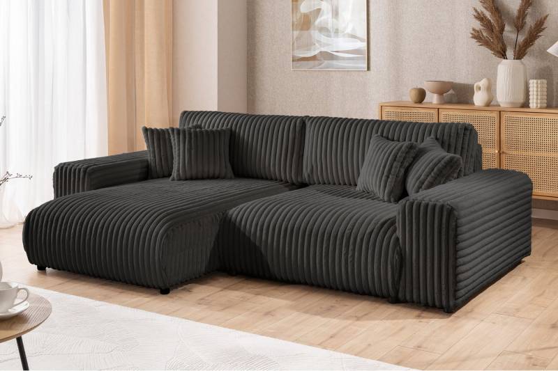 S-Style Möbel Ecksofa Mollis mit Schlaffunktion und Bettkasten aus Plüschcord, mit Wellenfederung von S-Style Möbel