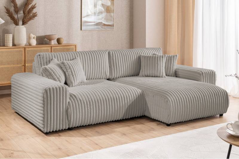 S-Style Möbel Ecksofa Mollis mit Schlaffunktion und Bettkasten aus Plüschcord, mit Wellenfederung von S-Style Möbel