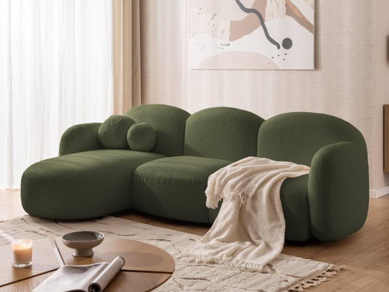S-Style Möbel Ecksofa Nuvola aus Bouclé-Stoff mit abgerundetem Design und hohem Sitzkomfort, mit Wellenfederung von S-Style Möbel
