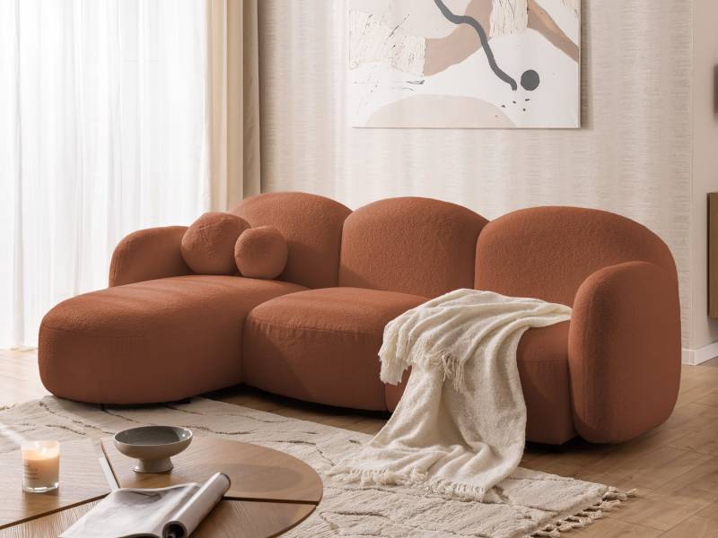S-Style Möbel Ecksofa Nuvola aus Bouclé-Stoff mit abgerundetem Design und hohem Sitzkomfort, mit Wellenfederung von S-Style Möbel
