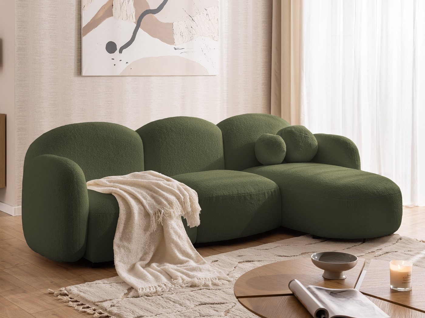 S-Style Möbel Ecksofa Nuvola aus Bouclé-Stoff mit abgerundetem Design und hohem Sitzkomfort, mit Wellenfederung S-Style Möbel Ecksofa Nuvola aus Bouclé-Stoff mit abgerundetem Design und hohem Sitzkomfort, mit Wellenfederung von S-Style Möbel