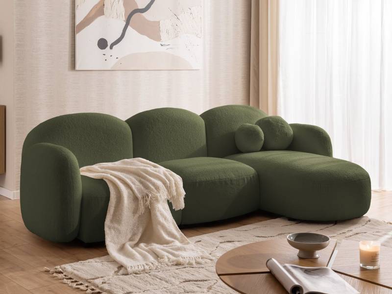 S-Style Möbel Ecksofa Nuvola aus Bouclé-Stoff mit abgerundetem Design und hohem Sitzkomfort, mit Wellenfederung von S-Style Möbel