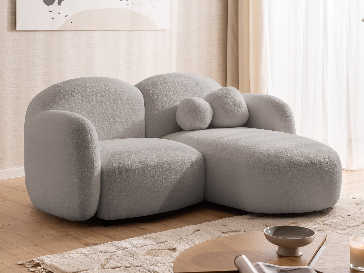 S-Style Möbel Ecksofa Nuvola aus Bouclé-Stoff mit abgerundetem Design und hohem Sitzkomfort, mit Wellenfederung S-Style Möbel Ecksofa Nuvola aus Bouclé-Stoff mit abgerundetem Design und hohem Sitzkomfort, mit Wellenfederung von S-Style Möbel