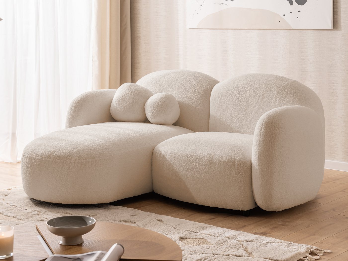 S-Style Möbel Ecksofa Nuvola aus Bouclé-Stoff mit abgerundetem Design und hohem Sitzkomfort, mit Wellenfederung S-Style Möbel Ecksofa Nuvola aus Bouclé-Stoff mit abgerundetem Design und hohem Sitzkomfort, mit Wellenfederung von S-Style Möbel