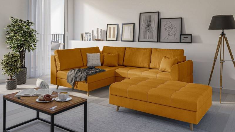 S-Style Möbel Ecksofa Cuba mit Fußhocker im skandinavischen Stil, Holzfüßen, Ottomane links oder rechts bestellbar, mit Wellenfederung von S-Style Möbel