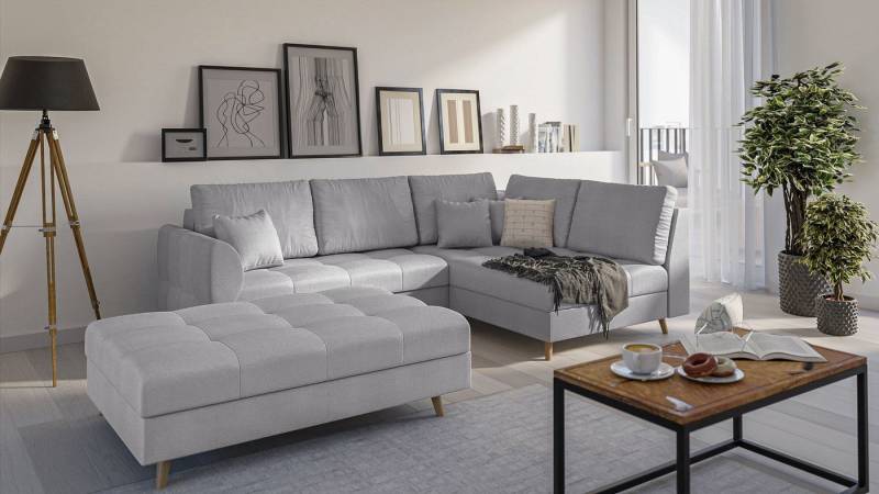 S-Style Möbel Ecksofa Cuba mit Fußhocker im skandinavischen Stil, Holzfüßen, Ottomane links oder rechts bestellbar, mit Wellenfederung S-Style Möbel Ecksofa Cuba mit Fußhocker im skandinavischen Stil, Holzfüßen, Ottomane links oder rechts bestellbar, mit Wellenfederung von S-Style Möbel