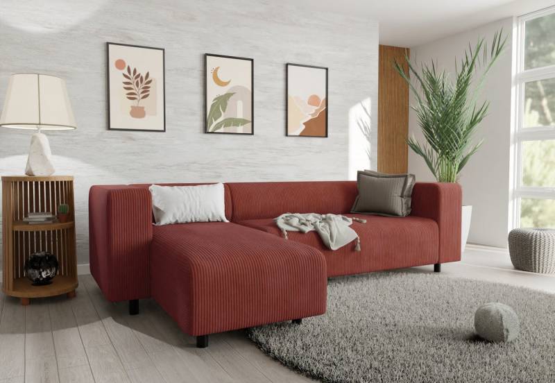 S-Style Möbel Ecksofa Gustav mit Ottomane aus Cord-Stoff mit bequemem Sitz, mit Wellenfederung von S-Style Möbel