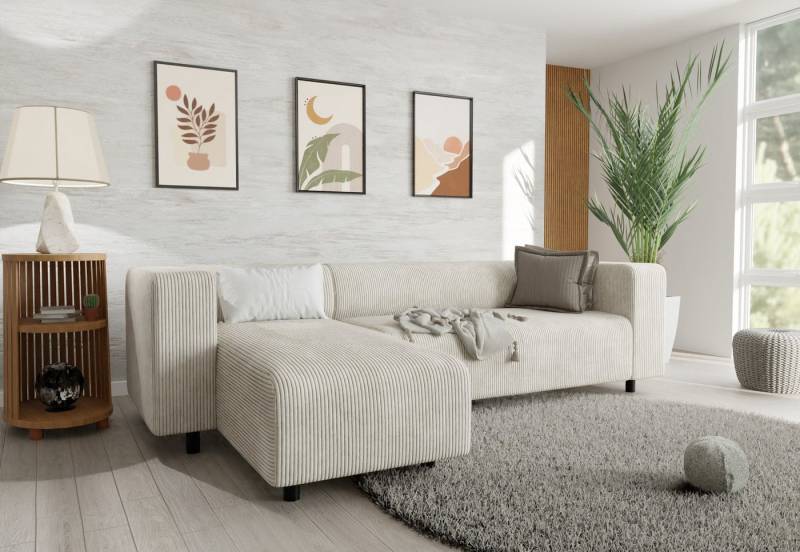 S-Style Möbel Ecksofa Gustav mit Ottomane aus Cord-Stoff mit bequemem Sitz, mit Wellenfederung S-Style Möbel Ecksofa Gustav mit Ottomane aus Cord-Stoff mit bequemem Sitz, mit Wellenfederung von S-Style Möbel