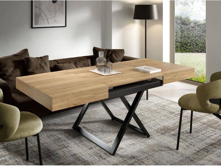 S-Style Möbel Elano - Luxuriöser und moderner Esstisch und Couchtisch in einem in Halifax Eiche mit schwarzen Metallfüßen und Hochwertige Verarbeitung - Hellbraun von S-Style Möbel
