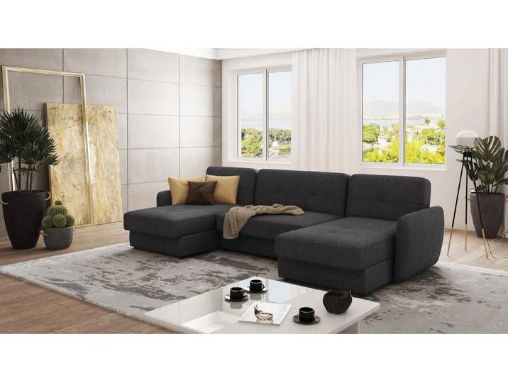 S-Style Möbel Elijah - Wohnlandschaft mit Schlaffunktion und Bettkasten - Graphit von S-Style Möbel