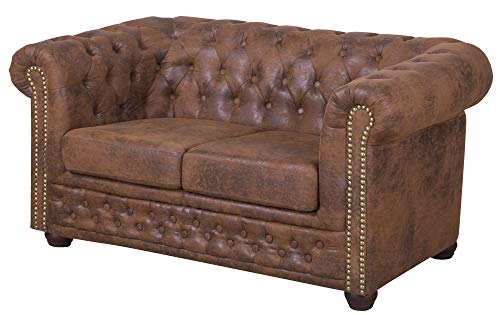 S-Style Möbel Fresco Sofa 2-Sitzer Chesterfield-Sofa für Wohnzimmer Lounge Couch mit verchromten Füßen Möbel Freistehende Polster Sofas & Couches Couchgarnitur Braun 148 x 86 x 72 cm von S-Style Möbel