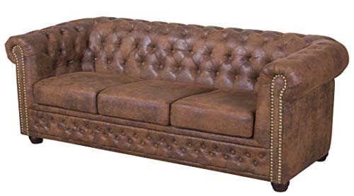 S-Style Möbel Fresco Sofa 3-Sitzer Chesterfield-Sofa für Wohnzimmer Lounge Couch mit verchromten Füßen Möbel Freistehende Polster Sofas & Couches Couchgarnitur Braun 203 x 86 x 72 cm von S-Style Möbel