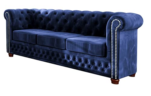 S-Style Möbel Harwell Sofa 3-Sitzer Chesterfield-Sofa für Wohnzimmer Lounge Couch mit verchromten Füßen Möbel Freistehende Polster Sofas & Couches Couchgarnitur Dunkelblau 203 x 86 x 72 cm von S-Style Möbel