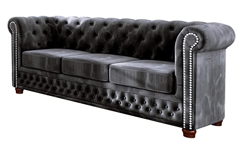 S-Style Möbel Harwell Sofa 3-Sitzer Chesterfield-Sofa für Wohnzimmer Lounge Couch mit verchromten Füßen Möbel Freistehende Polster Sofas & Couches Couchgarnitur Schwarz 203 x 86 x 72 cm von S-Style Möbel