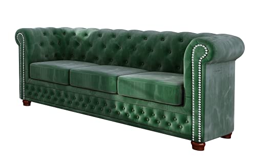 S-Style Möbel Harwell Sofa 3-Sitzer Chesterfield-Sofa für Wohnzimmer Lounge Couch mit verchromten Füßen Möbel Freistehende Polster Sofas & Couches Couchgarnitur Flaschengrün 203 x 86 x 72 cm von S-Style Möbel