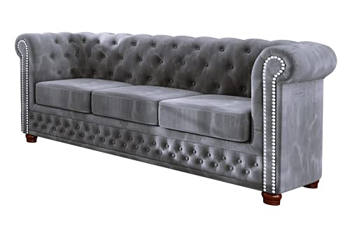 S-Style Möbel Harwell Sofa 3-Sitzer Chesterfield-Sofa für Wohnzimmer Lounge Couch mit verchromten Füßen Möbel Freistehende Polster Sofas & Couches Couchgarnitur Hellgrau 203 x 86 x 72 cm S-Style Möbel Harwell Sofa 3-Sitzer Chesterfield-Sofa für Wohnzimmer Lounge Couch mit verchromten Füßen Möbel Freistehende Polster Sofas & Couches Couchgarnitur Hellgrau 203 x 86 x 72 cm von S-Style Möbel