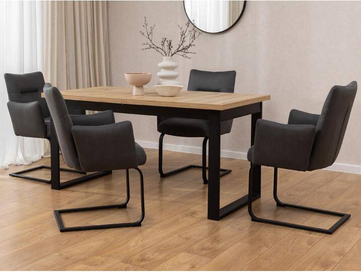 S-Style Möbel Hera - 2er Set Polsterstuhl im modernen Design aus Mikrofaser Anthrazit Vintage mit Armlehnen und Freischwinger-Gestell aus schwarzem Metall - Anthrazit von S-Style Möbel