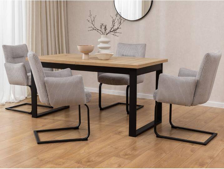 S-Style Möbel Hera - 2er Set Polsterstuhl im modernen Design aus grauem Cord mit Armlehnen und Freischwinger-Gestell aus schwarzem Metall - Hellgrau S-Style Möbel Hera - 2er Set Polsterstuhl im modernen Design aus grauem Cord mit Armlehnen und Freischwinger-Gestell aus schwarzem Metall - Hellgrau von S-Style Möbel