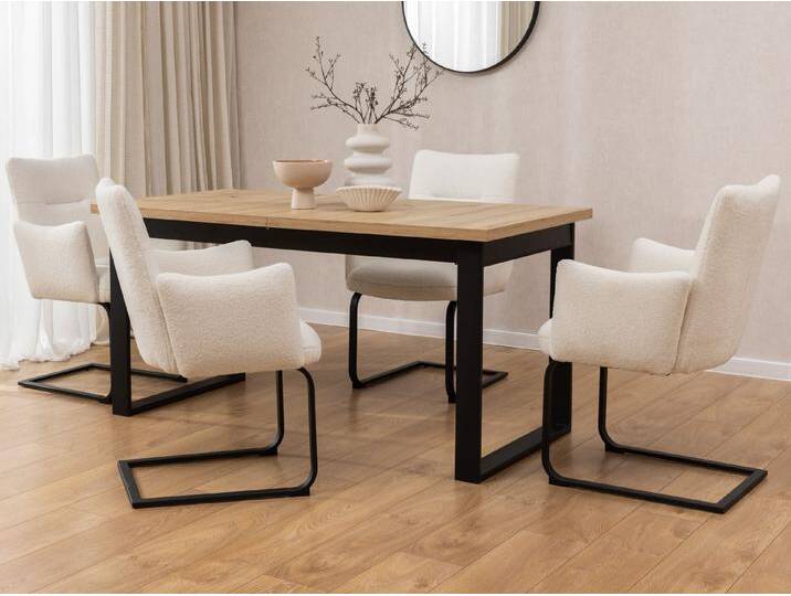 S-Style Möbel Hera - 2er Set Polsterstuhl im modernen Design aus weißem Bouclé mit Armlehnen und Freischwinger-Gestell aus schwarzem Metall - Weiß S-Style Möbel Hera - 2er Set Polsterstuhl im modernen Design aus weißem Bouclé mit Armlehnen und Freischwinger-Gestell aus schwarzem Metall - Weiß von S-Style Möbel