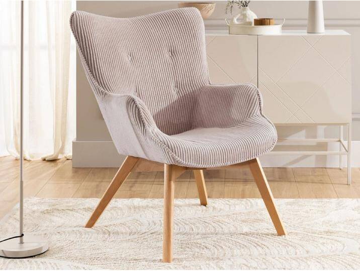 S-Style Möbel Lenari - Skandinavischer und moderner Lounge-Sessel aus Cordstoff mit Füßen aus Massivholz in Natur oder Braun - Puderrosa S-Style Möbel Lenari - Skandinavischer und moderner Lounge-Sessel aus Cordstoff mit Füßen aus Massivholz in Natur oder Braun - Puderrosa von S-Style Möbel