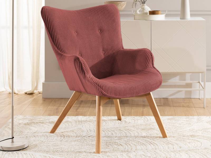 S-Style Möbel Loungesessel Lenari aus Cordstoff mit Füßen aus Massivholz in Natur oder Braun (1 x Lounge-Sessel) von S-Style Möbel