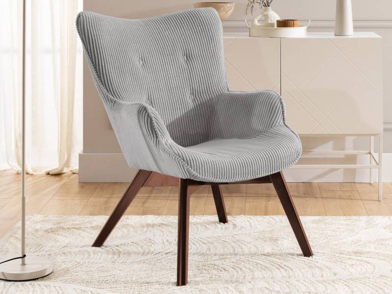 S-Style Möbel Loungesessel Lenari aus Cordstoff mit Füßen aus Massivholz in Natur oder Braun (1 x Lounge-Sessel) von S-Style Möbel